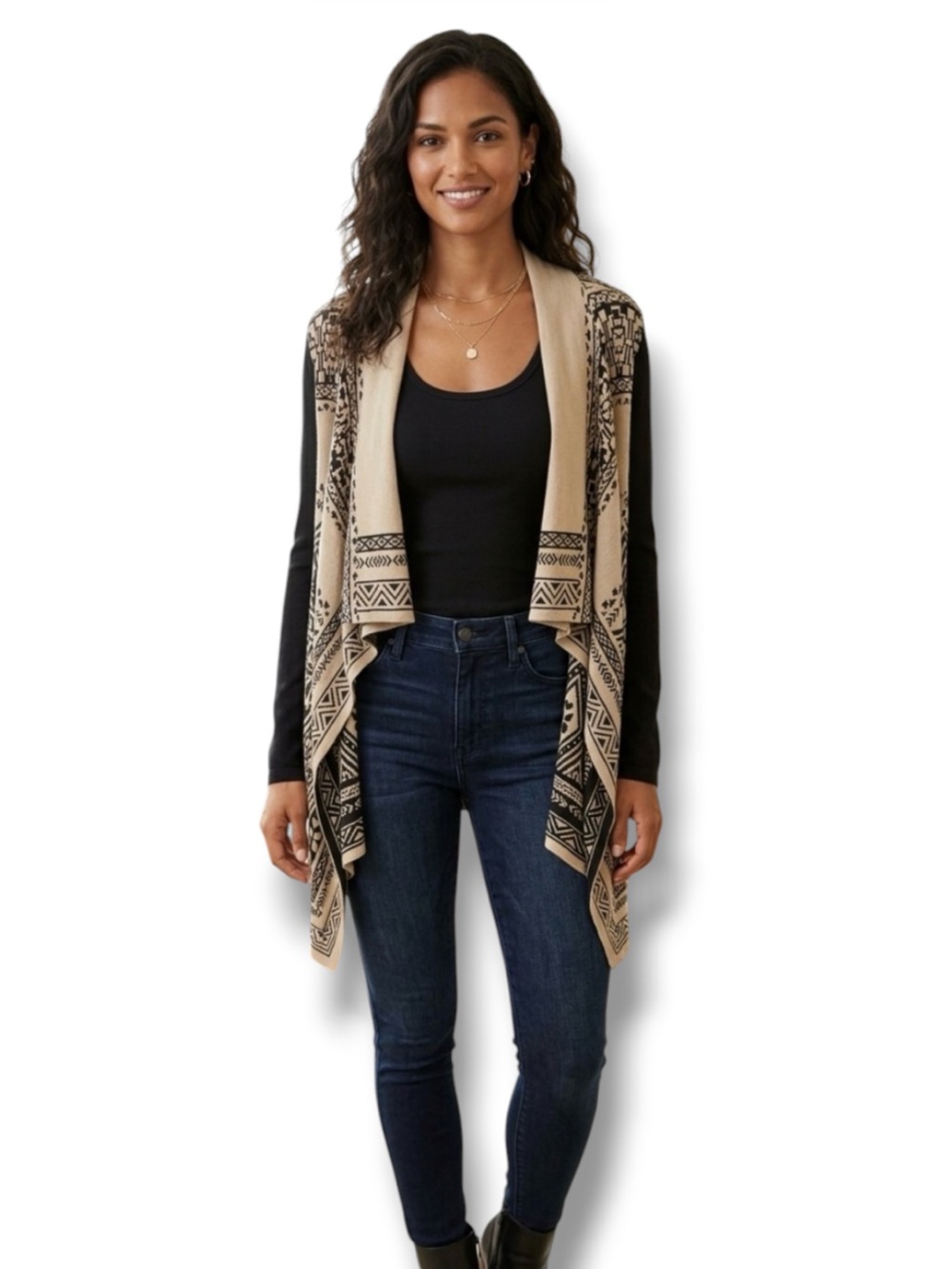 Lucky Brand Geometric Tribal Draped Knit Cardigan XL